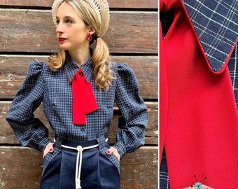 Vintage 1930s 1940s Style Plaid Cotton Limited Edition “Norah” Shirt - size S/M,M/L,L/XL