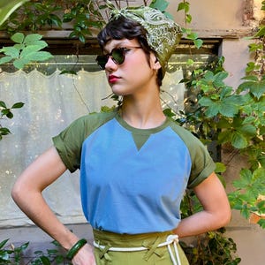 Vintage Style Two-Tone Raglan "Kit" T-Shirt – 1940s/50s Inspired Cotton Top - Size S to L