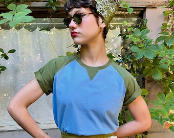 Vintage Style Two-Tone Raglan "Kit" T-Shirt – 1940s/50s Inspired Cotton Top - Size S to L