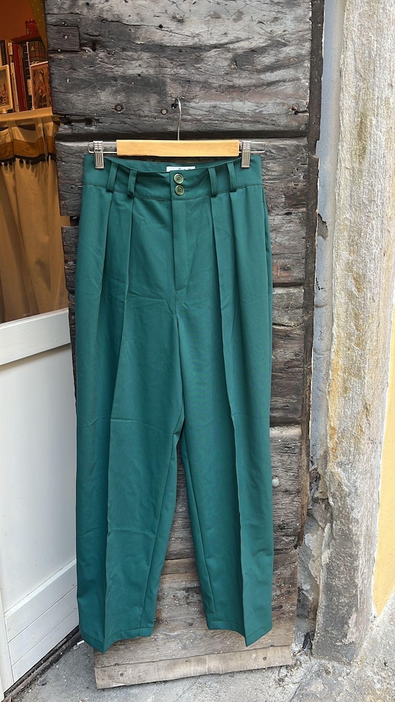 Vintage 1950s Style Deep Jungle Green Gabardine “liz” Trousers