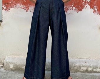 Vintage 1930s Style Dark Blue Denim Cotton “Lily” Pants - size XS,S,M,L,XL