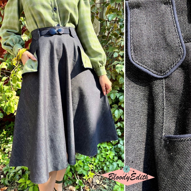 Vintage Skirts & Retro Skirt Trends     Vintage 1940s 1950s Style Denim Limited Edition Patsy