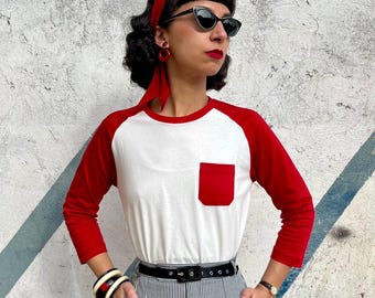 Vintage Style Two-Tone Raglan "Kit" T-Shirt – 1940s/50s Inspired Cotton Top - Size S to L