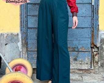 50s rayon gabardine slacks 【blue-green 】 Blue rayon gabardine 1940s 50s mens pant Hollywood waist 36