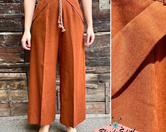 Vintage 1930s 1940s Style Rusty Red Herringbone Cotton "Gloria" Pants - size XS,S,M,L