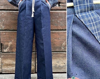 Vintage 1930s 1940s Style Blue Denim "Davis" Pants - size XS,S,M,L,XL