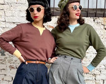 1940s–1950s Vintage Inspired “Judy” Cotton Sweatshirt | Made in Italy | Limited Edition - Two Colors - Size S/M, M/L, L/XL