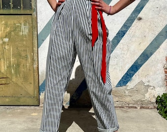 1950s Style Striped Denim Trousers – “Marilyn” Retro High-Waisted Pants, XS–XL