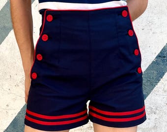 Vintage 1940s 1950s Style Navy Blue Gabardine Shorts - size XS,S,L