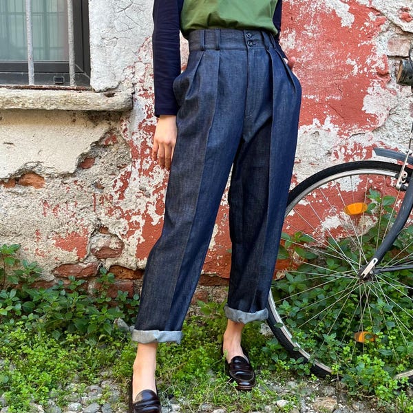 1950s Style Blue Denim “Liz” Pants – Vintage High-Waisted Trousers (XS–XL)