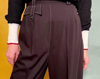 1930s–1940s Style Black Gabardine "Helen" Pants – Vintage High-Waisted Trousers (XS–XL)