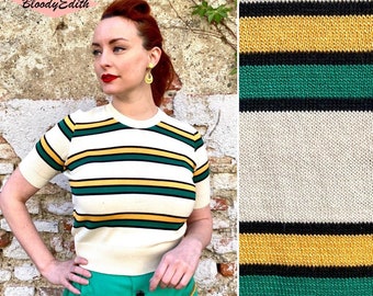Vintage 1950s Style Stripes Cotton “Sofia” Sweater Jumper - size S,M,L