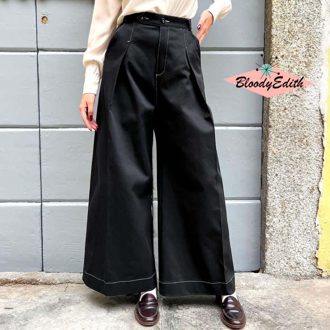 SILK/COTTON VINTAGE DENIM PANTS｜BLACK M Vintage 1930s Style Black Denim Cotton “lily” Pants - Size XS,S,M