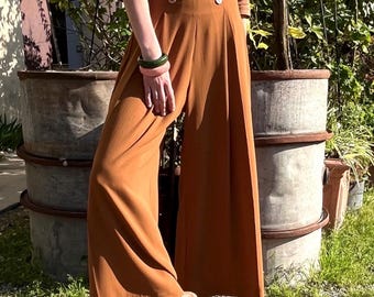 1930s Style Crepe “Pauline” Trousers – Copper Brown, High Waist Sailor Pants - Size XS-XL