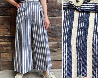 Vintage 1930s Style Striped Cotton Denim “Lily” Pants - size XS,S,M