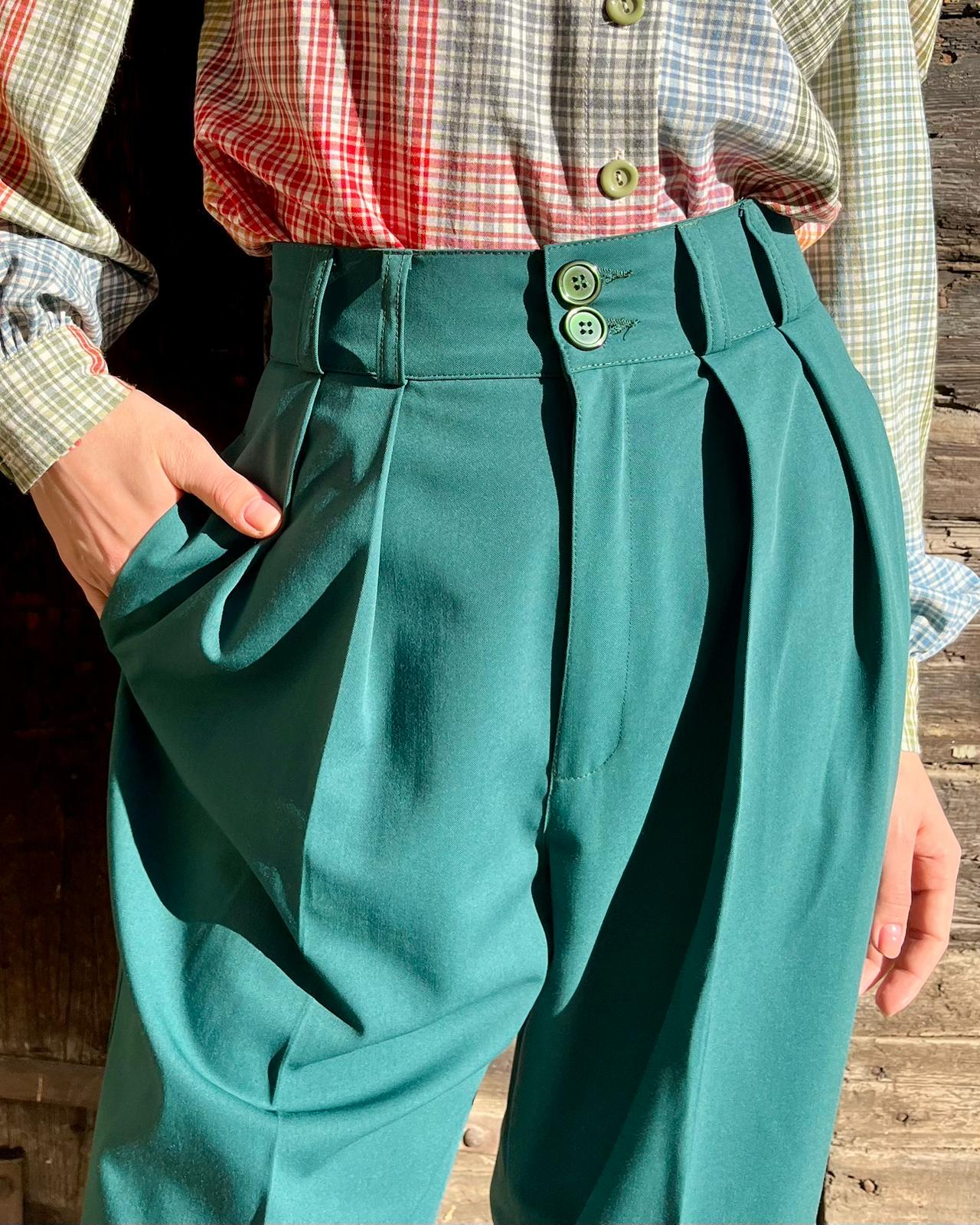 Vintage 1950s Style Deep Jungle Green Gabardine “liz” Trousers