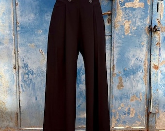 1930s Style Crepe “Pauline” Trousers – Black, High Waist Sailor Pants - Size XS-XL