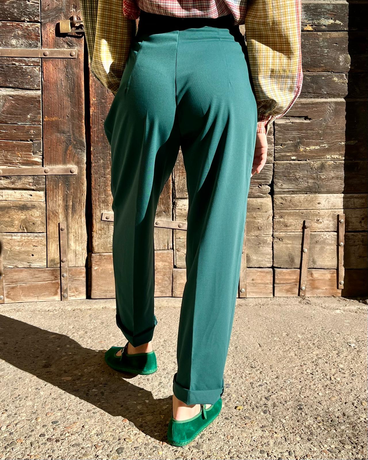 Vintage 1950s Style Deep Jungle Green Gabardine “liz” Trousers