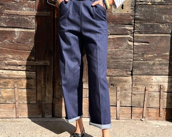 Vintage 1940s 1950s Style Blue Denim Cotton “Peggy” Trousers Pants - size XS,S,M,L,XL