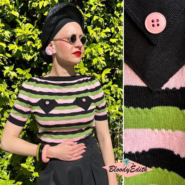 Vintage 1940s 1950s Style Cotton “Bianca” Sweater Jumper - size S,M,L,XL