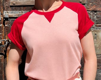 Vintage Style Two-Tone Raglan "Kit" T-Shirt – 1940s/50s Inspired Cotton Top - Size S to L