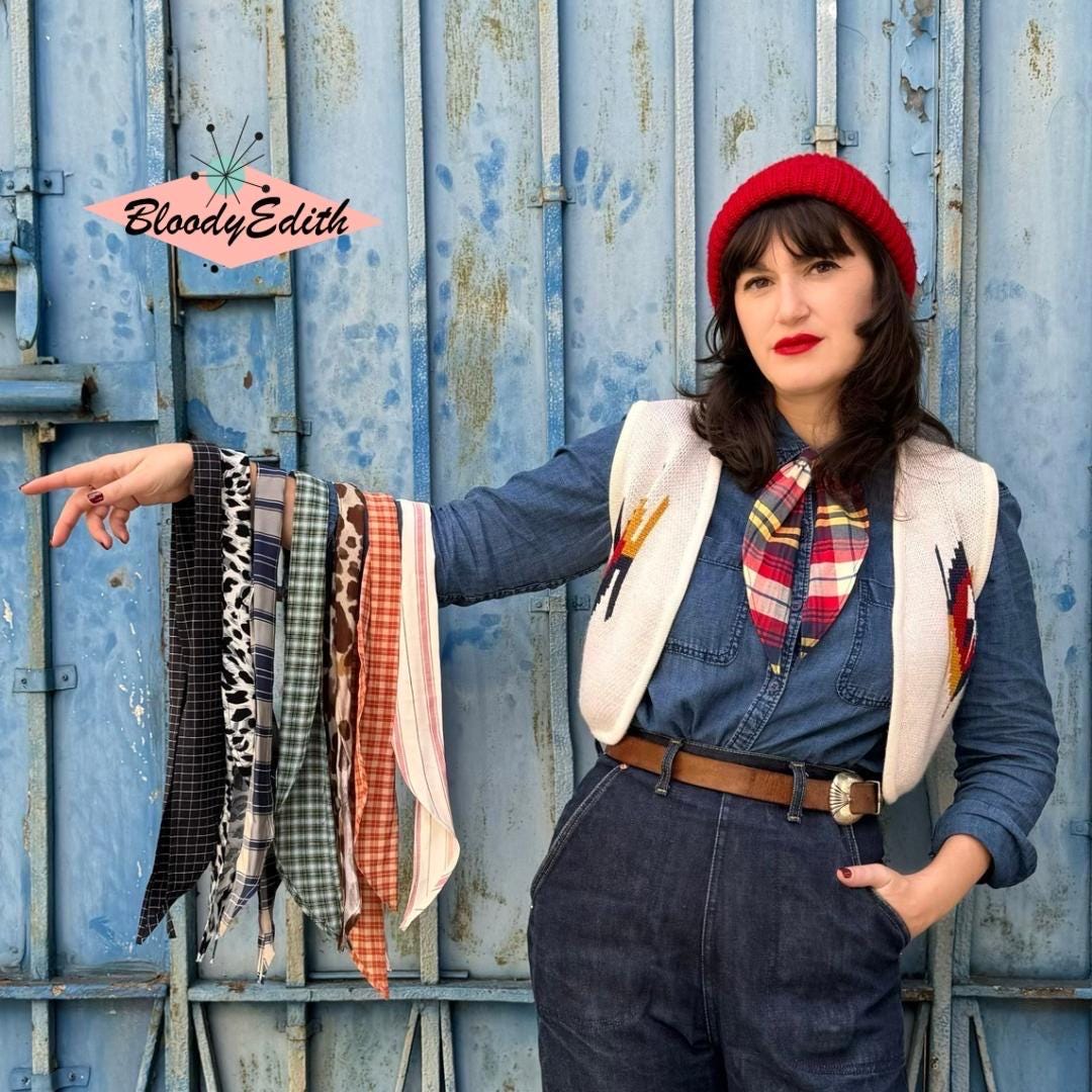 Vintage 1940s 1950s Style “caroline” Western Necktie Scarf One