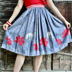 Vintage Skirt “Elvira” – 1950s Style Full Pleated Skirt – Floral Moon Print – Retro Limited Edition – Sizes S to XL