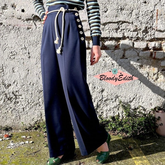 LONG WIDE TROUSERS (2/72 WOOL GABARDINE)（1930s–1940s Style