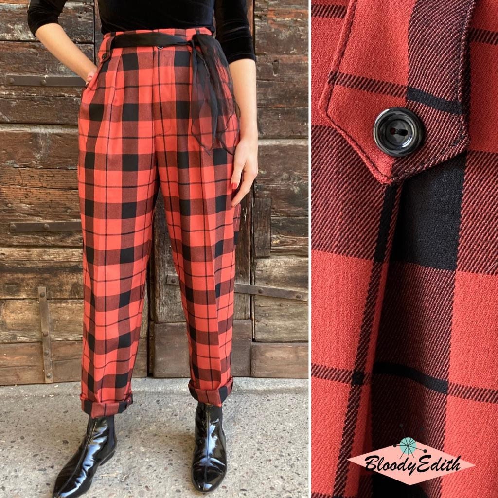 1950s Plaid Wool Cigarette Pants