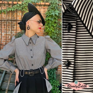 Vintage 1930s 1940s Style Striped Taffeta Limited Edition “Norah” Shirt - size S/M,M/L,L/XL