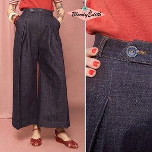 Vintage 1930s Style Blue Indigo Cotton Denim “Lily” Pants - size XS,S,M,L,XL