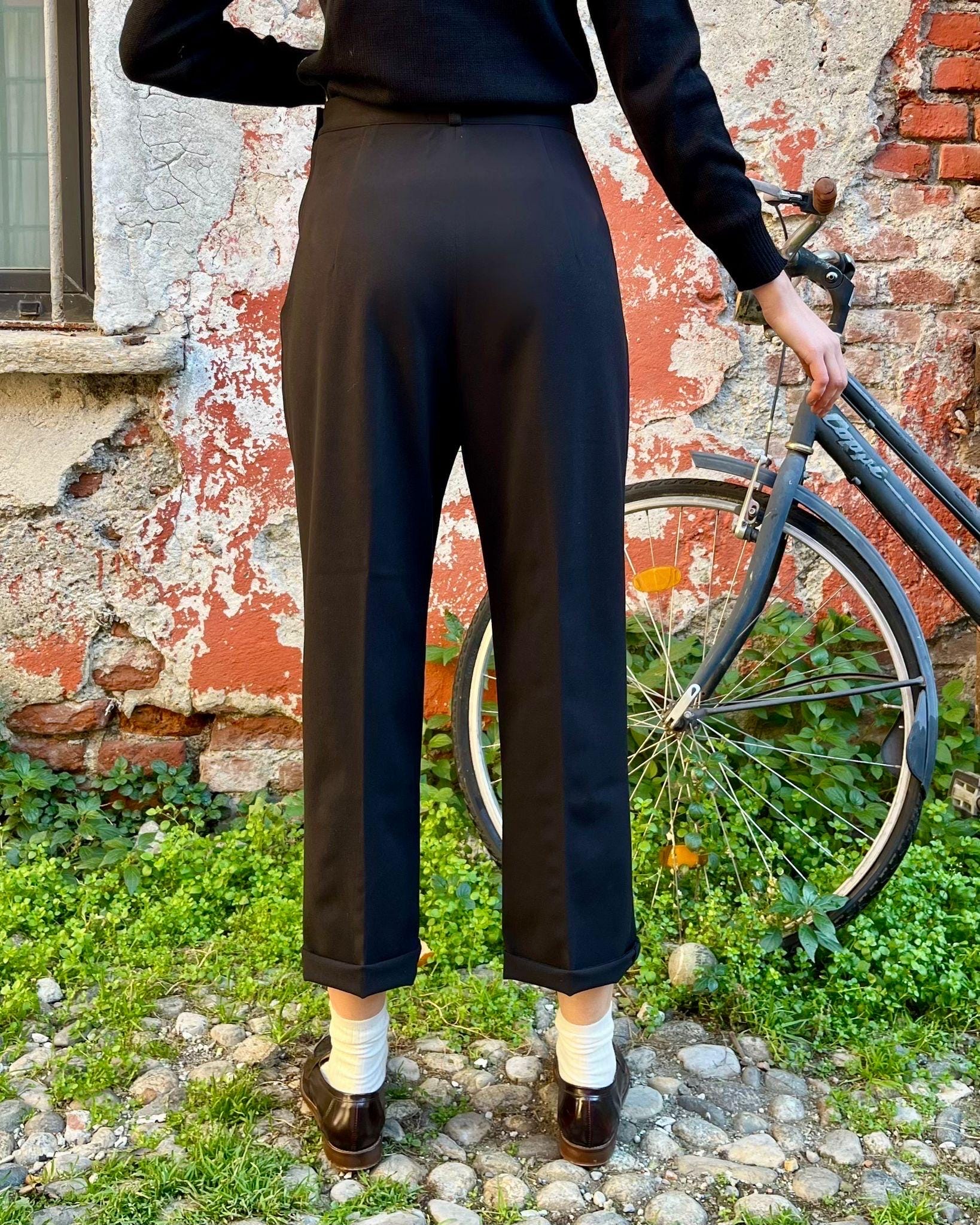 Vintage 1950s Style Black Gabardine Woolen 