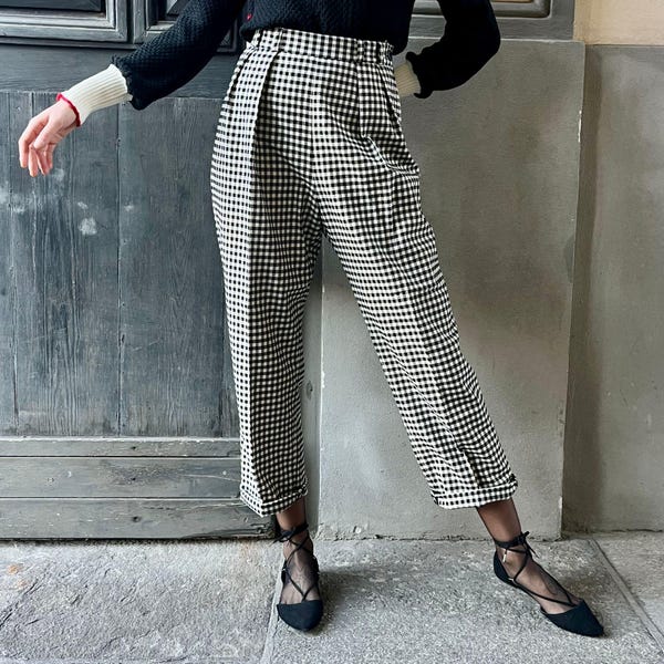 Vintage 1950s Style Gingham Print Woolen "Marilyn" Pants - size XS,S,M,L,XL
