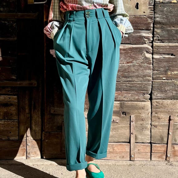 パンツ 50s Wool Gabardine Trousers USA Vintage Vintage 1950s Style Deep Jungle Green Gabardine “liz” Trousers