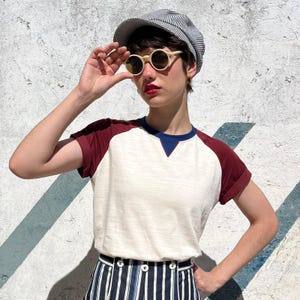 Vintage Style Three-Tone Raglan "Kit" T-Shirt – 1940s/50s Inspired Cotton Top - Size S to XL