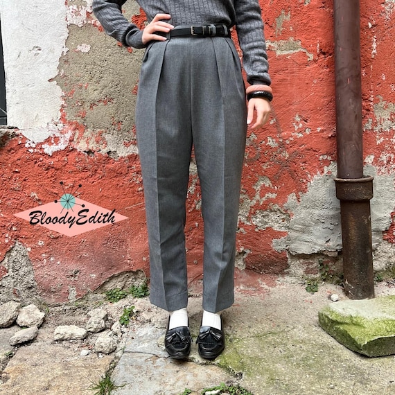 1950s Style Gray Wool Trousers – “marilyn” Retro High-waisted