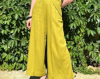 Vintage 1930s 1940s Style Dandelion Yellow Linen "Gloria" Pants - size XS,S,M,L