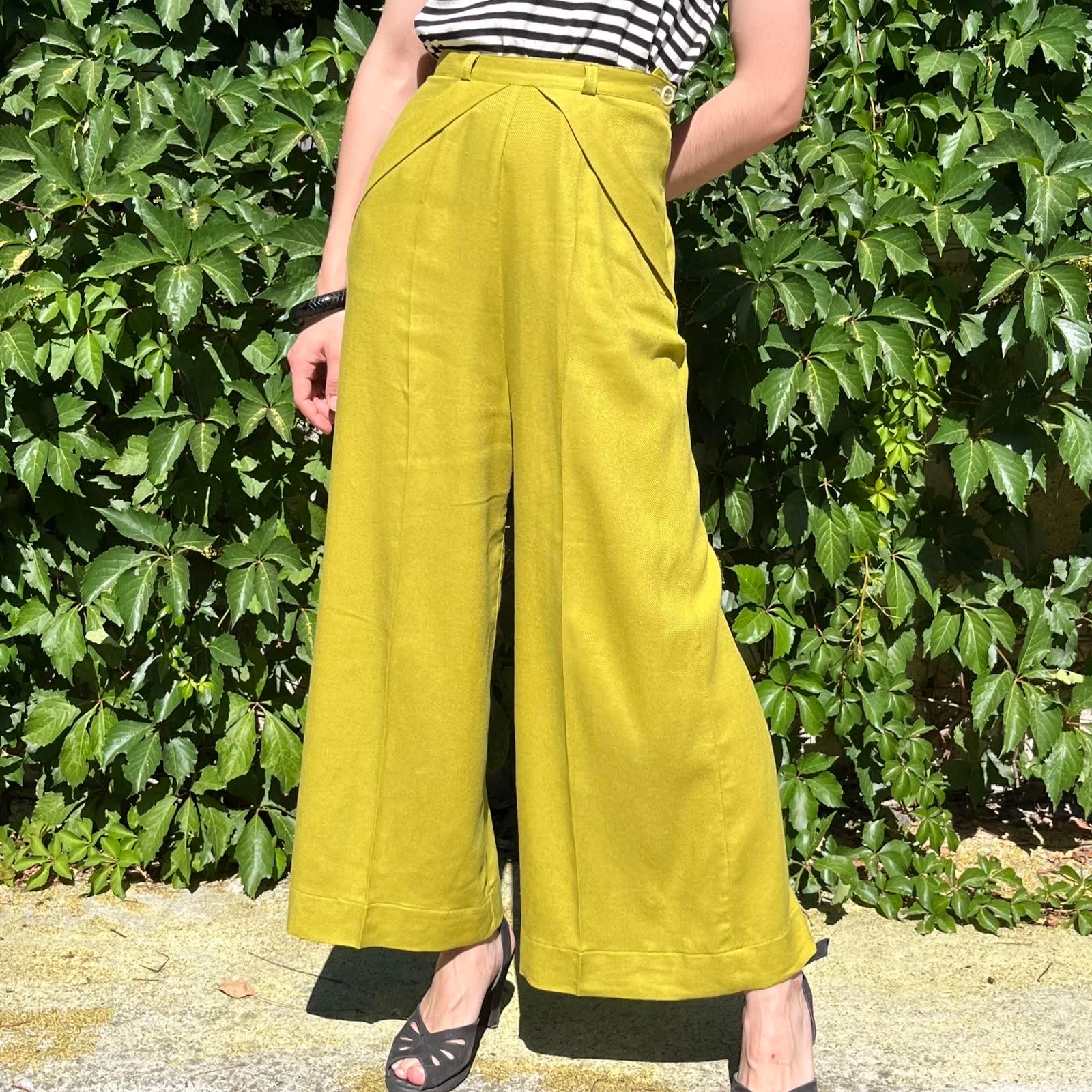 Vintage 1930s 1940s Style Dandelion Yellow Linen "Gloria" Pants - size XS,S,M,L