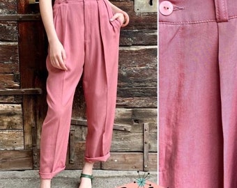 Vintage 1950s Style China Rose Pink Gabardine “Liz” Trousers Pants - size XS,S,M,L,XL