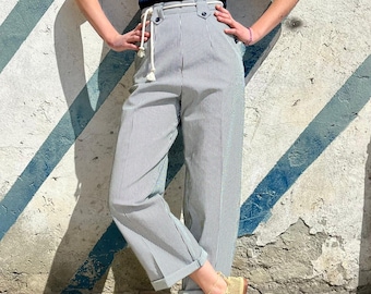 Vintage 1940s 1950s Style Striped Denim Cotton “Peggy” Trousers Pants - size XS,S,M,L,XL