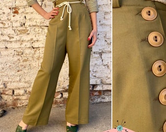 Vintage 1930s 1940s Style Metallic Sunburst Gabardine Pants - size XS,S,M,L,XL