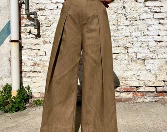 Vintage 1930s Pastel Brown Denim Cotton “Lily” Pants - size XS,S,M,L,XL