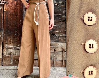 Vintage 1930s 1940s Style Antique Brass Gabardine Pants - size XS,S,M,L,XL