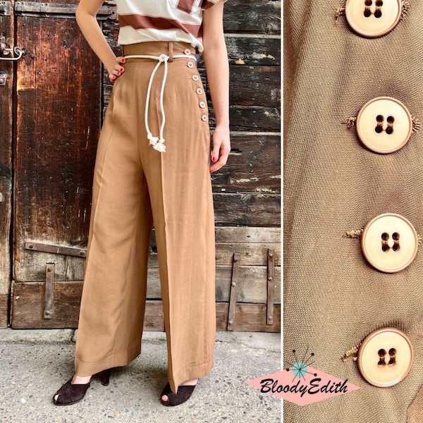 Vintage 1930s 1940s Style Antique Brass Gabardine Pants - size XS,S,M,L,XL