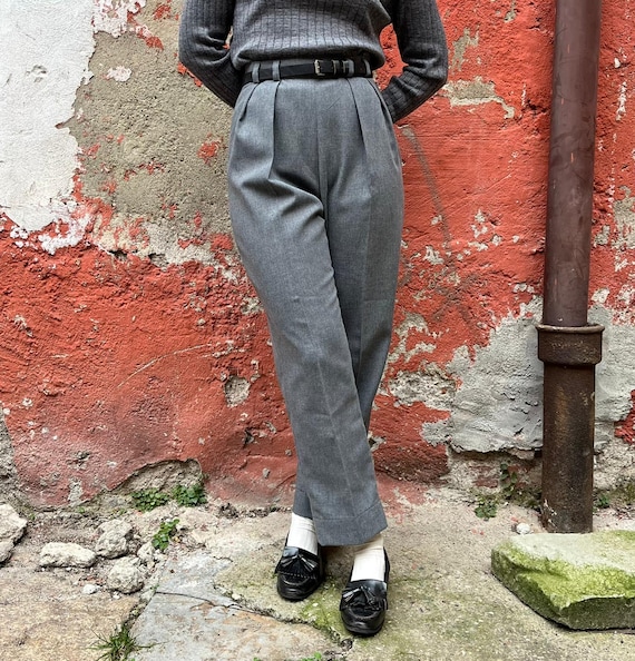 1950s Style Gray Wool Trousers – “marilyn” Retro High-waisted