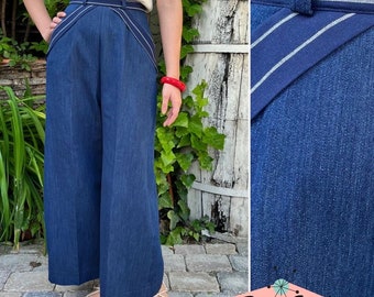 Vintage 1930s 1940s Style Blue Denim Cotton "Gloria" Pants - size XS,S,M,L,XL
