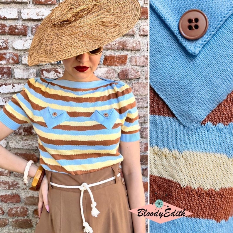 Vintage 1940s 1950s Style Cotton Bianca Sweater Jumper size S,M,L Bild 1