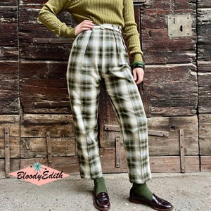 Vintage 1950s Style Deep Jungle Green Gabardine “liz” Trousers