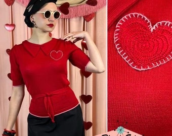 Vintage 1930s Style Red Woolen Valentine's Day Limited Edition “Oliver” Sweater Jumper - size S,M,L
