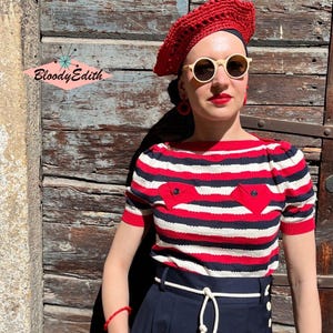 Vintage 1940s 1950s Style Cotton “Bianca” Sweater Jumper - size S,M,L,XL